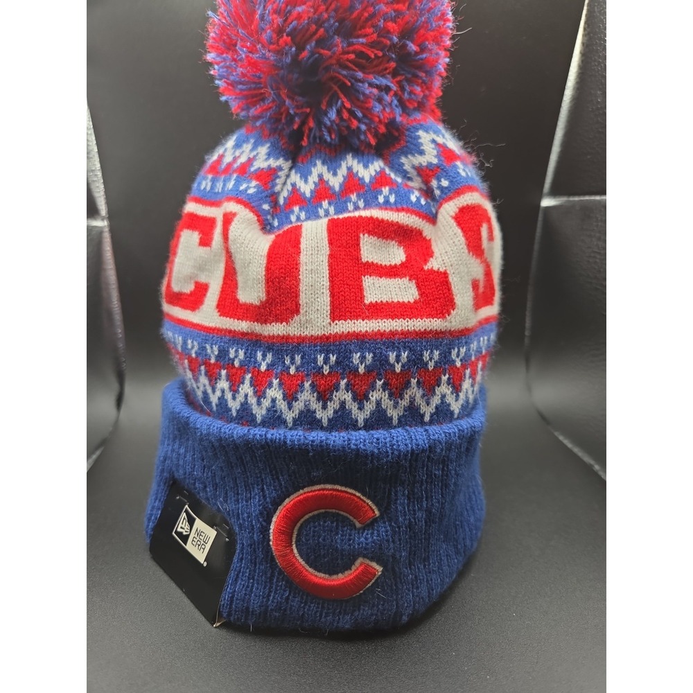 New Era Chicago Cubs MLB Pom Beanie Hat Mens OSFM Blue Red Knit Fair Isle Winter